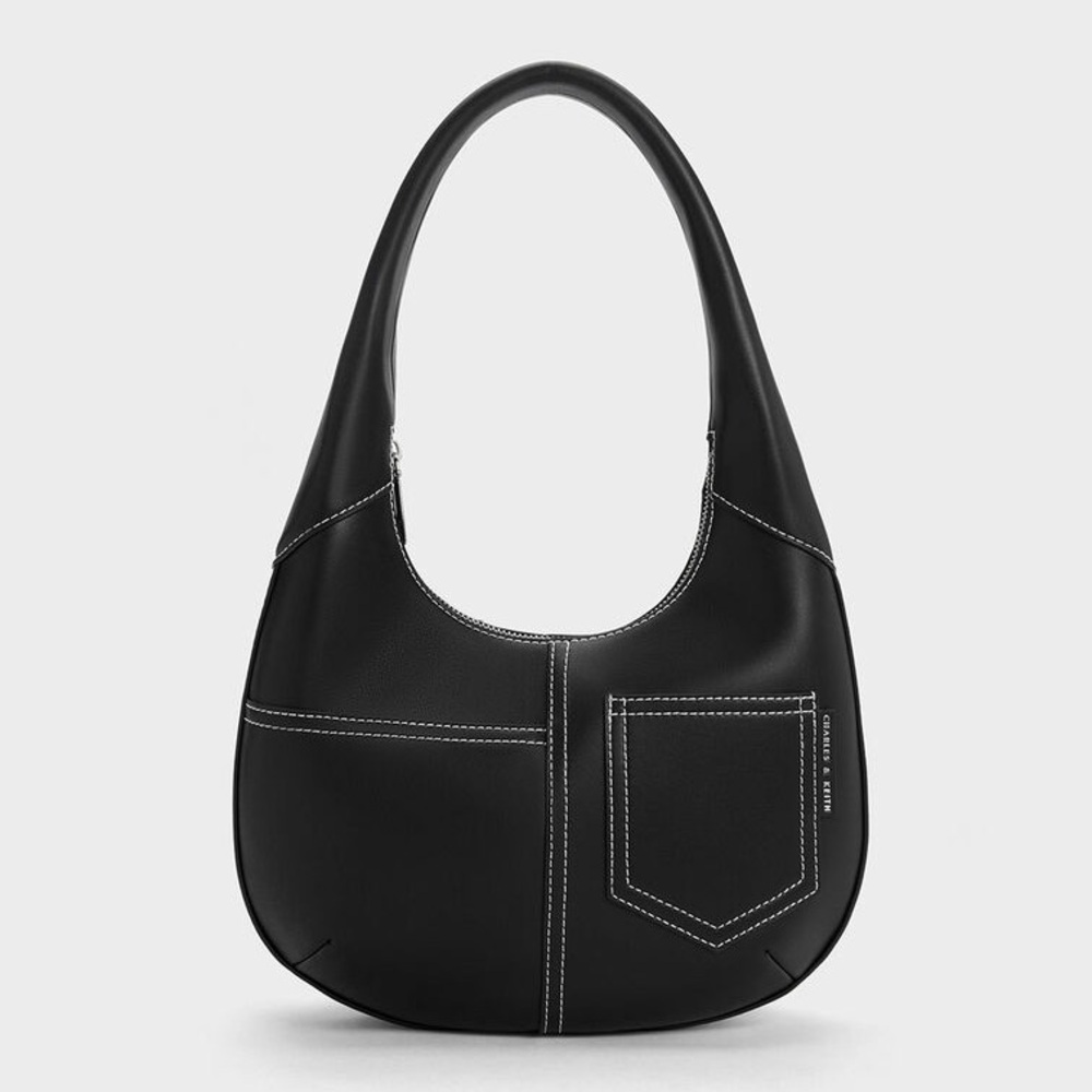 Anthea Contrast-Trim Curved Hobo Bag